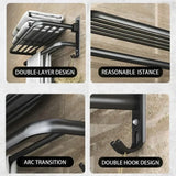 Wall Mounted Shower Towel Rack - Durable Black Steel