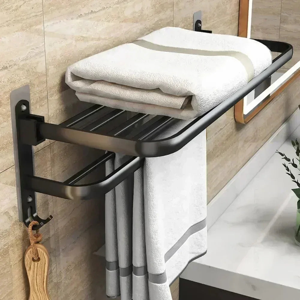 Wall Mounted Shower Towel Rack – Durable Black Steel