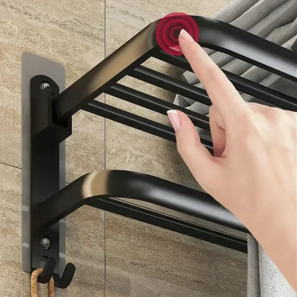Wall Mounted Shower Towel Rack - Durable Black Steel
