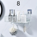 Wall Mounted Bathroom Shelf with Hooks - Black Mesh Organizer