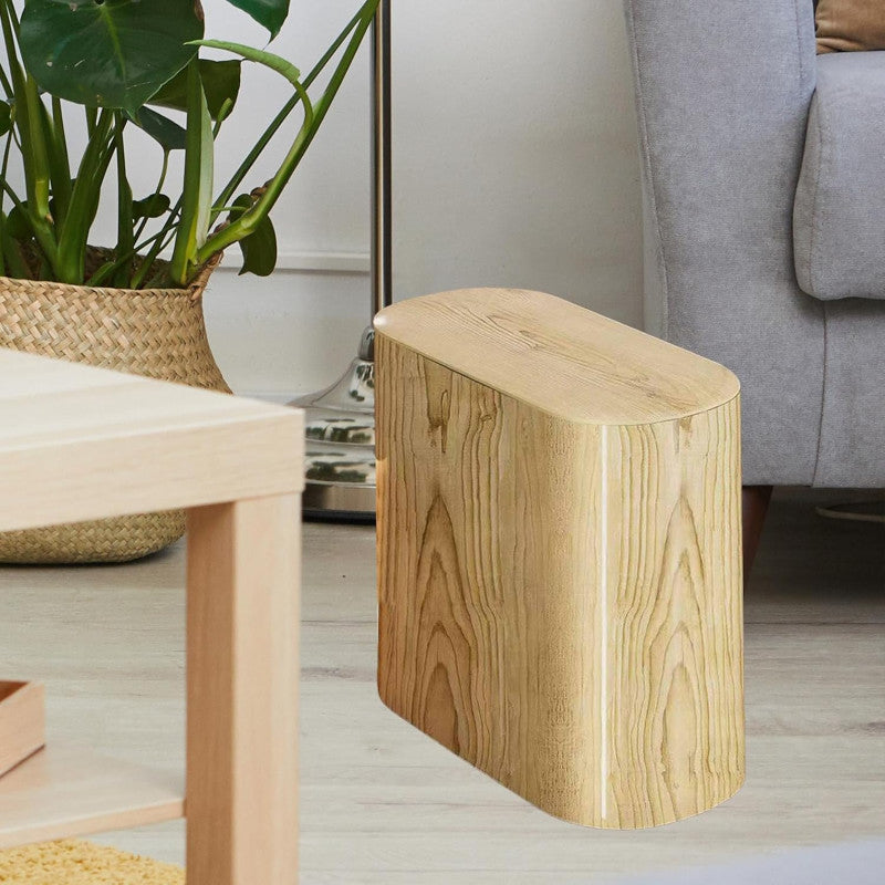 Bathroom Trash Can with Lid – Marble Wood Pattern Small Waste Basket