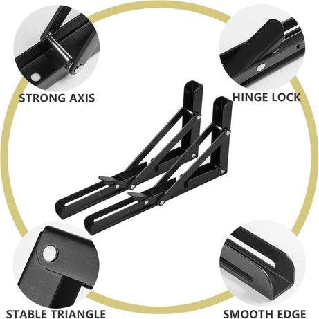 Folding Shelf Brackets Heavy Duty Metal Collapsible Wall Bracket – Pack of 2