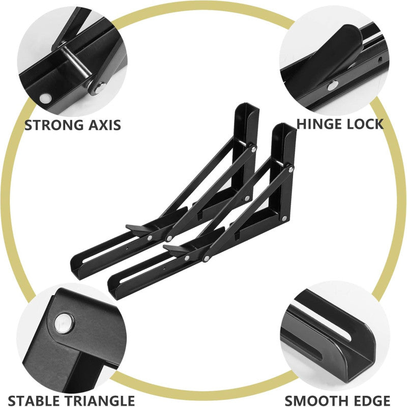 Folding Shelf Brackets Heavy Duty Metal Collapsible Wall Bracket – Pack of 2