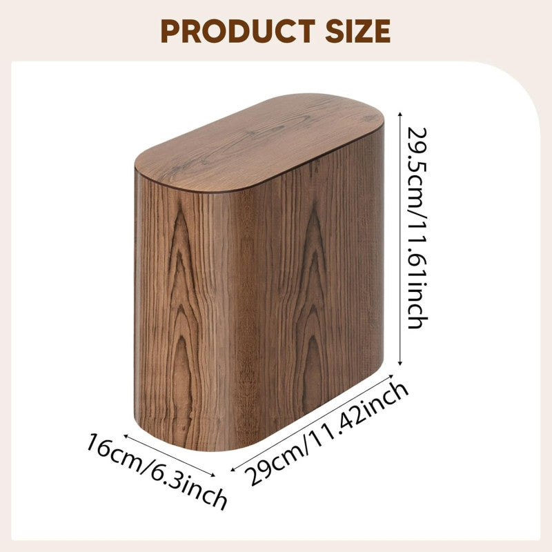 Bathroom Trash Can with Lid – Marble Wood Pattern Small Waste Basket